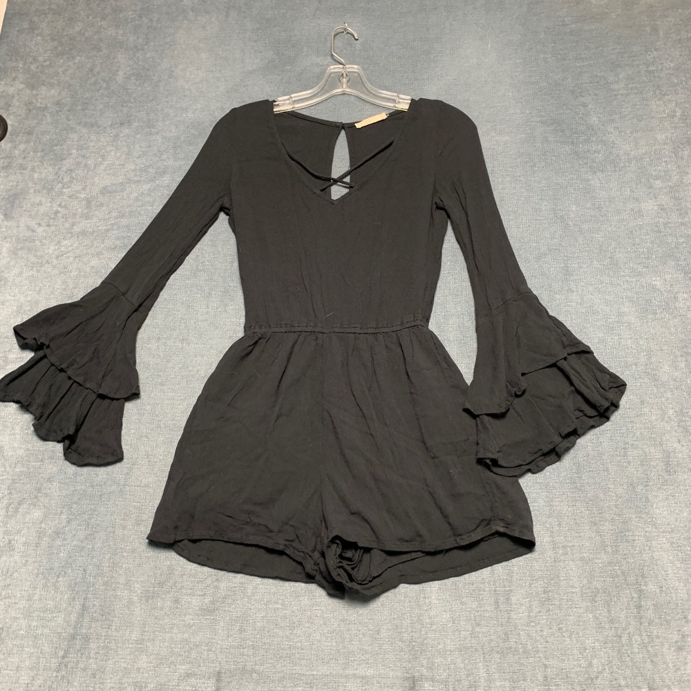 Hollister Romper Womens Small Black Bell Sleeve Criss Cross V Neck Keyhole Back